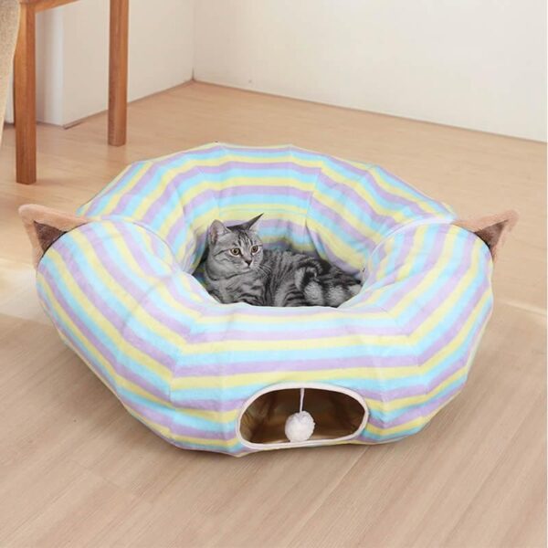 猫用トンネル 猫ハウス キャットトンネル 猫ベッド ペットハウス キャット ネコトンネル ネコの寝袋 ペット用品 クッション 折りたたみ 耐久性 丸型 軽量 ストレス発散 屋内用 MIYU-JP ミユ ジャパン - 画像 (3)