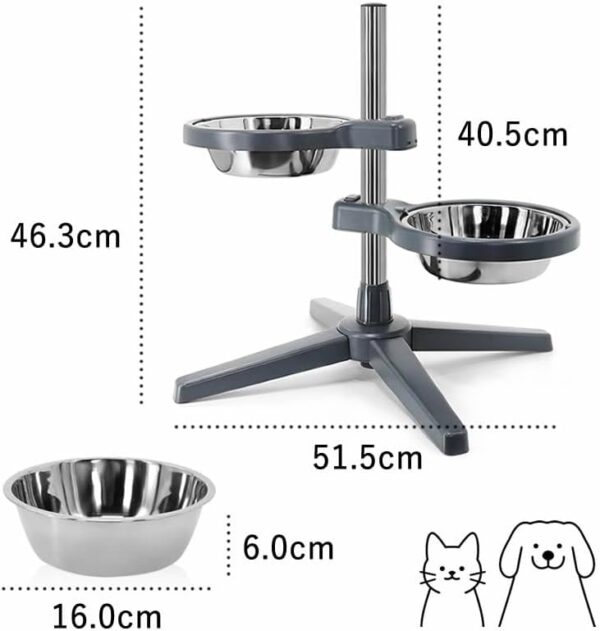 ペット用フードボウル 犬用 猫用 食器 ごはん 餌 台 お皿 ステンレス製 ボウル 安定感拔群 滑り止め 小中大型犬 取り外し可能な上げられたスタンドと高さが調節可能！MIYU-JP ミユ ジャパン - 画像 (4)